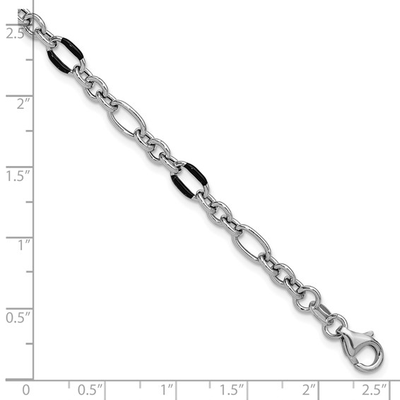 Leslie's Sterling Silver Rhodium-plt w/Enamel Link with 1in ext. Bracelet