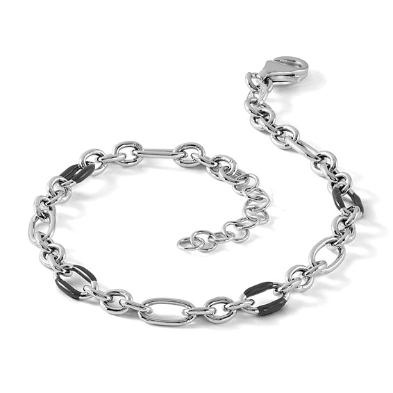 Leslie's Sterling Silver Rhodium-plt w/Enamel Link with 1in ext. Bracelet