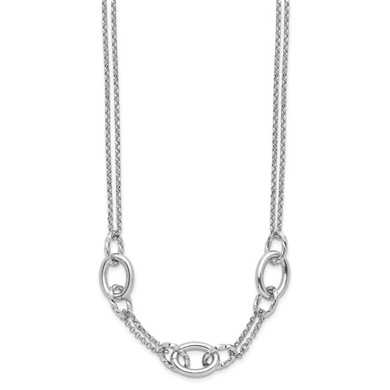 Leslie's Sterling Silver Rhodium-plated Fancy Link with 2in ext. Necklace