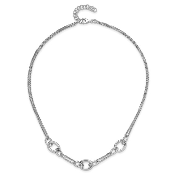 Leslie's Sterling Silver Rhodium-plated Fancy Link with 2in ext. Necklace