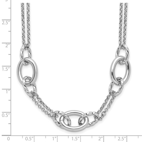Leslie's Sterling Silver Rhodium-plated Fancy Link with 2in ext. Necklace