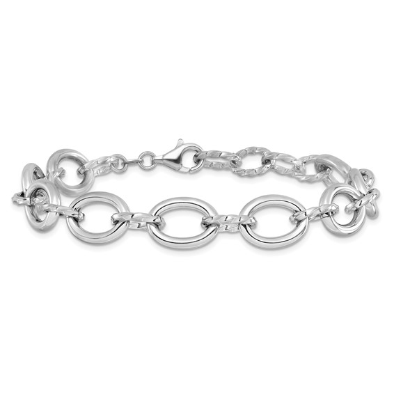 Leslie's Sterling Silver Rhodium-plated Fancy Link with 1in ext. Bracelet