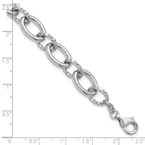 Leslie's Sterling Silver Rhodium-plated Fancy Link with 1in ext. Bracelet