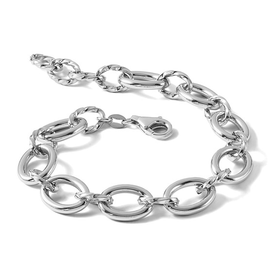 Leslie's Sterling Silver Rhodium-plated Fancy Link with 1in ext. Bracelet
