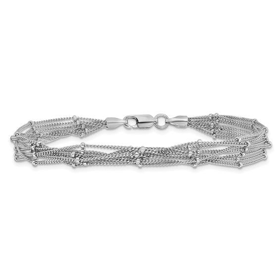 Leslie's Sterling Silver RH-plated Seven Strand Beaded Bracelet