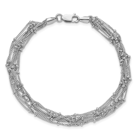 Leslie's Sterling Silver RH-plated Seven Strand Beaded Bracelet