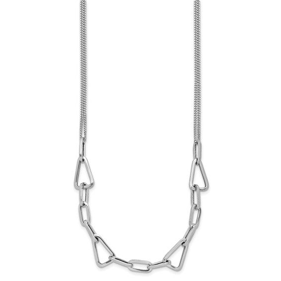 Leslie's Sterling Silver RH-pl Pol. Geometric 2-strand w/2in ext. Necklace