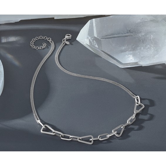 Leslie's Sterling Silver RH-pl Pol. Geometric 2-strand w/2in ext. Necklace