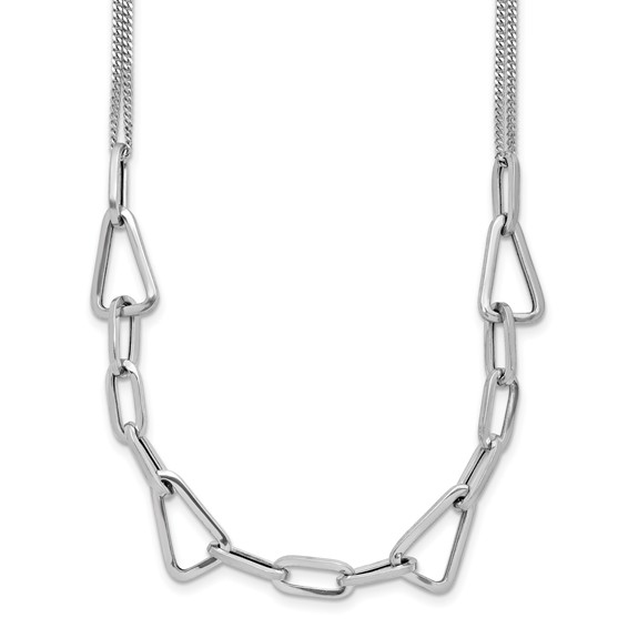 Leslie's Sterling Silver RH-pl Pol. Geometric 2-strand w/2in ext. Necklace
