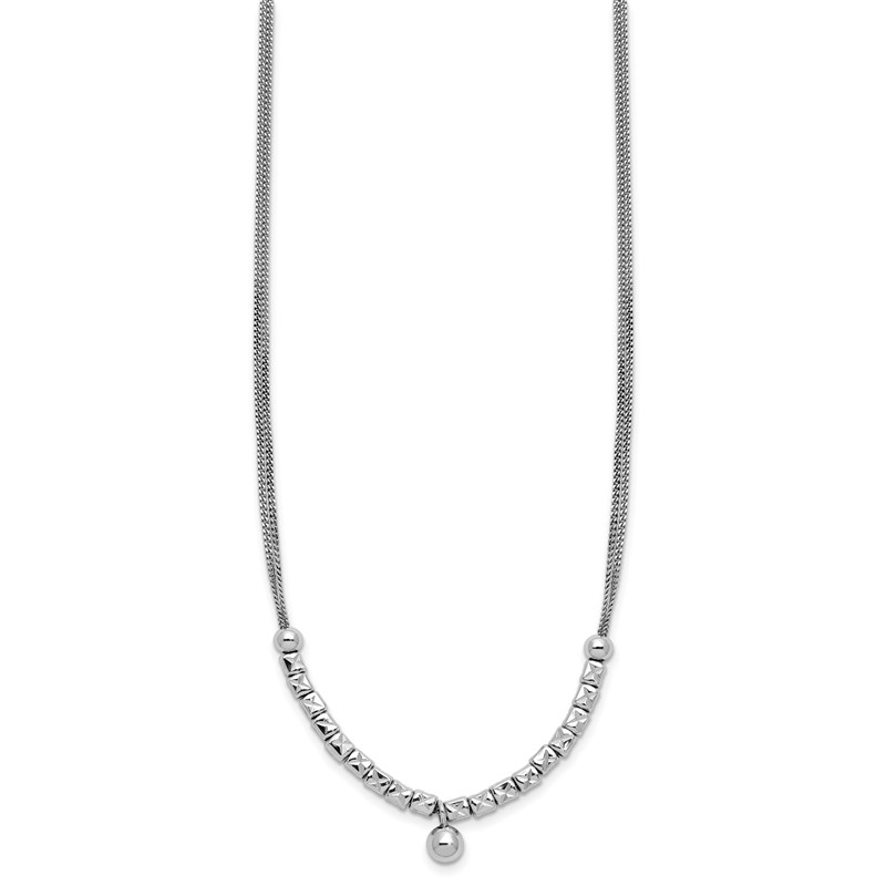 Sterling Silver RH-pl Pol. Fancy 2-strand w/2in ext. Necklace