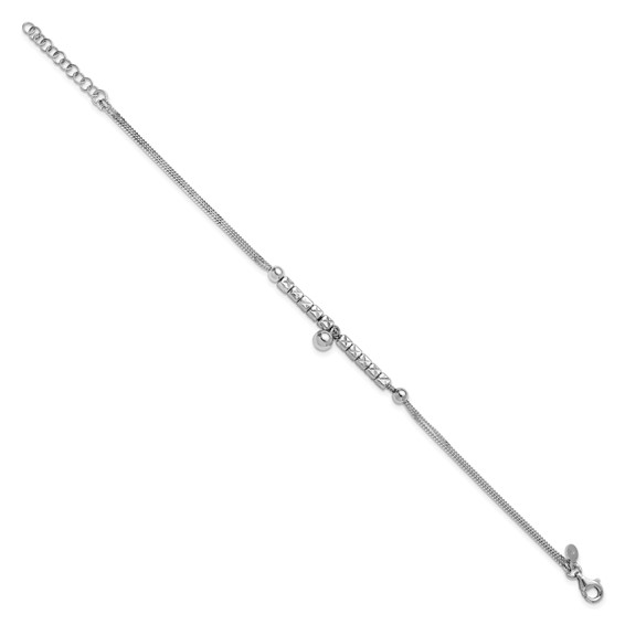 Leslie's Sterling Silver RH-plat Pol. Fancy 2-strand w/1in ext. Bracelet