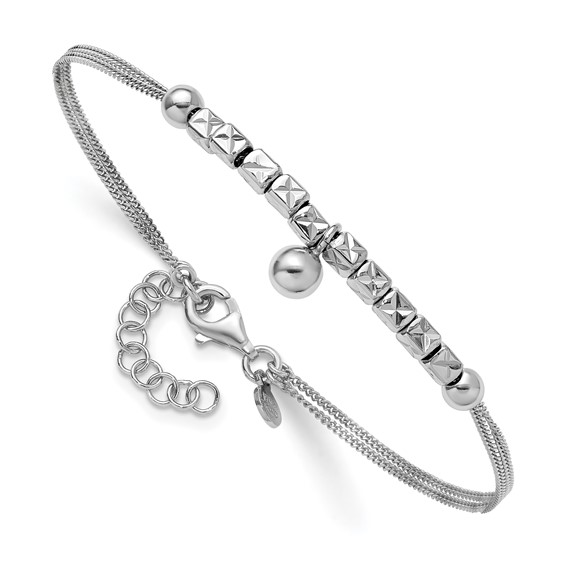 Leslie's Sterling Silver RH-plat Pol. Fancy 2-strand w/1in ext. Bracelet