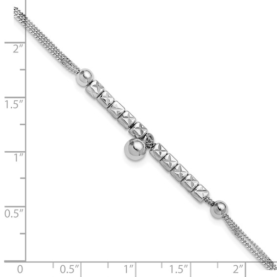 Leslie's Sterling Silver RH-plat Pol. Fancy 2-strand w/1in ext. Bracelet