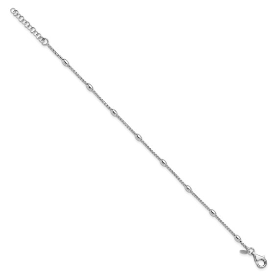 Leslie's Sterling Silver RH-plated Fancy Bead  w/1in ext. Bracelet