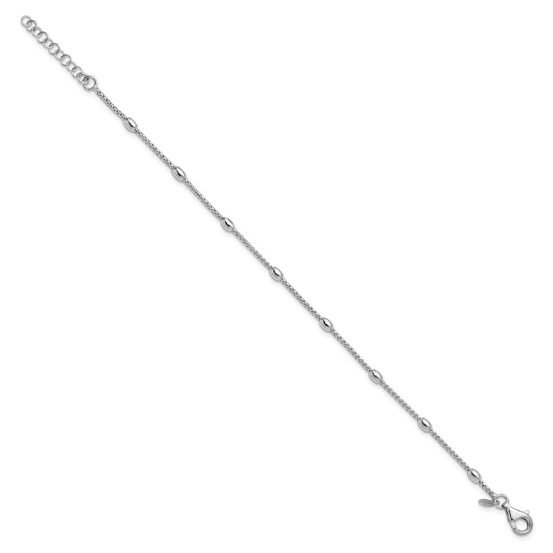Sterling Silver RH-plated Fancy Bead  w/1in ext. Bracelet