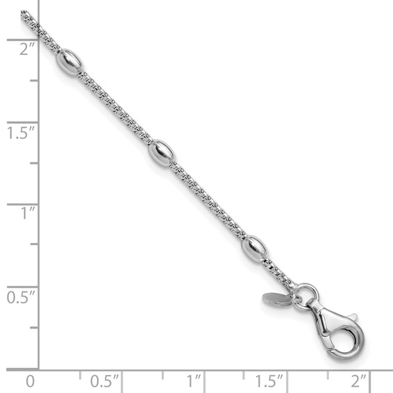 Leslie's Sterling Silver RH-plated Fancy Bead  w/1in ext. Bracelet