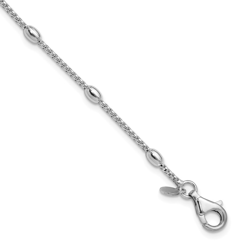 Sterling Silver RH-plated Fancy Bead  w/1in ext. Bracelet