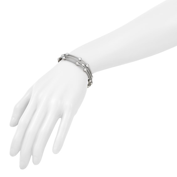 Leslie's SS RH-plated Polished 3-strand Bead w/1in ext. Bracelet