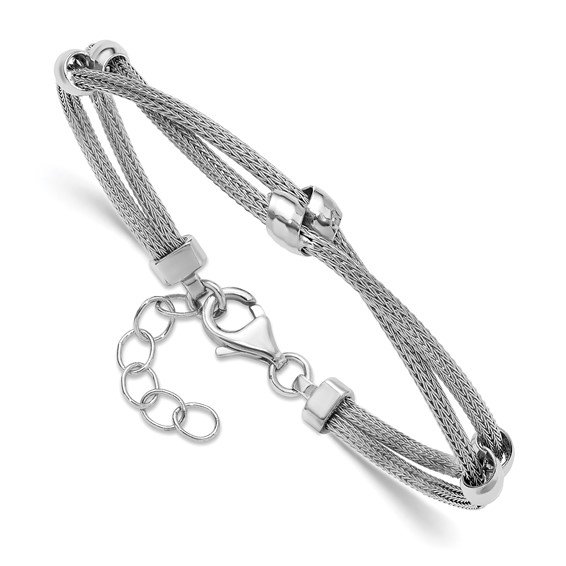 Leslie's SS RH-plated Polished 2-strand Bead w/1in ext. Bracelet