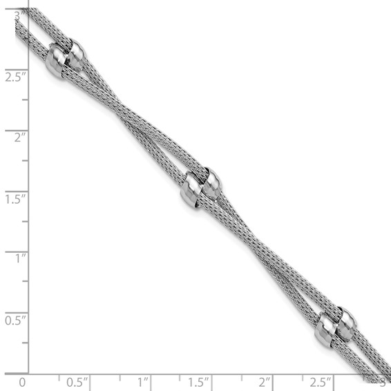 Leslie's SS RH-plated Polished 2-strand Bead w/1in ext. Bracelet