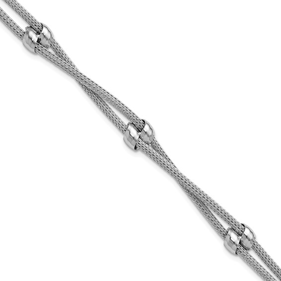 Leslie's SS RH-plated Polished 2-strand Bead w/1in ext. Bracelet