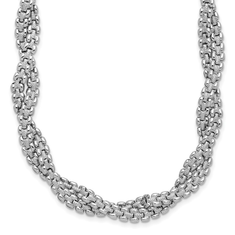SS RH-plated Polish/Texture Braided w/ 2in ext. Necklace