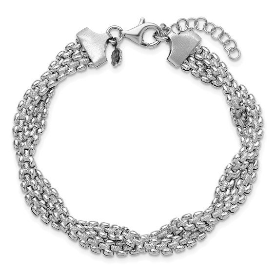 Leslie's SS RH-plated Polish/Texture Braided w/ 1in ext. Bracelet