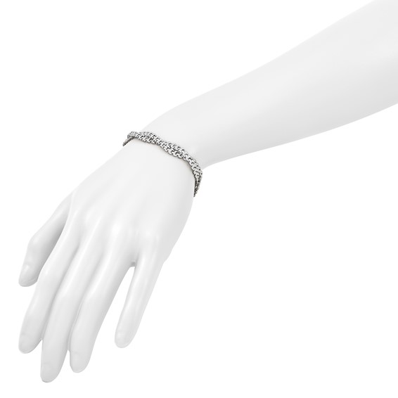 Leslie's SS RH-plated Polish/Texture Braided w/ 1in ext. Bracelet