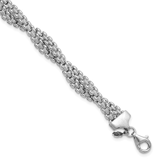 Leslie's SS RH-plated Polish/Texture Braided w/ 1in ext. Bracelet