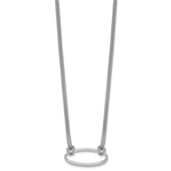 Leslie's SS RH-plat Polish/Dia-cut Oval 2-Strand w/1.25in ext. Necklace