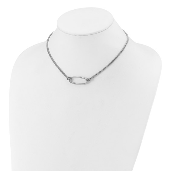 Leslie's SS RH-plat Polish/Dia-cut Oval 2-Strand w/1.25in ext. Necklace