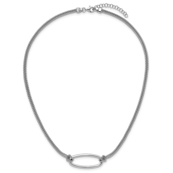 Leslie's SS RH-plat Polish/Dia-cut Oval 2-Strand w/1.25in ext. Necklace