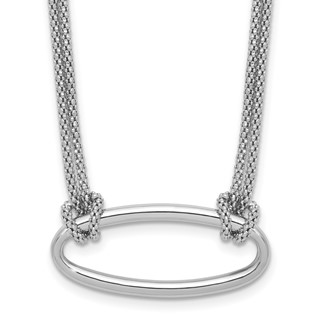 Leslie's SS RH-plat Polish/Dia-cut Oval 2-Strand w/1.25in ext. Necklace