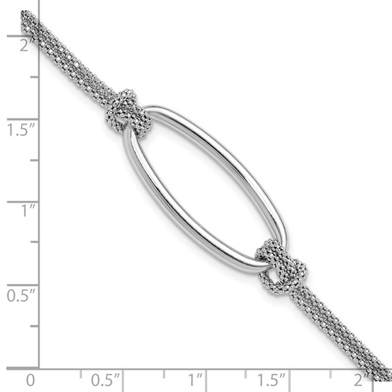 Leslie's SS RH-plat Polish/Dia-cut Oval 2-Strand w/1.25in ext. Bracelet