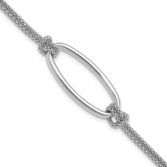 Leslie's SS RH-plat Polish/Dia-cut Oval 2-Strand w/1.25in ext. Bracelet
