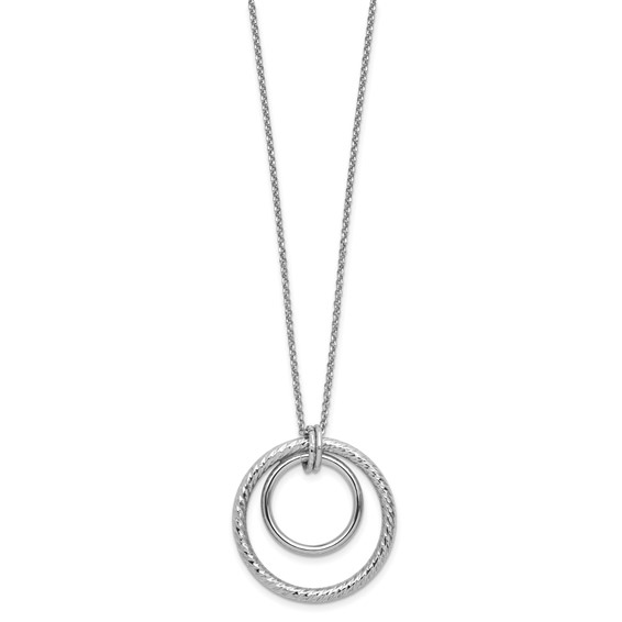 Leslie's SS RH-plated Polished / Dia-cut Circle w/ 2in ext. Necklace