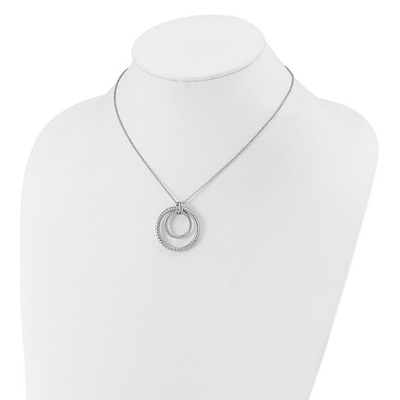 Leslie's SS RH-plated Polished / Dia-cut Circle w/ 2in ext. Necklace