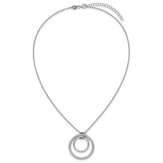 Leslie's SS RH-plated Polished / Dia-cut Circle w/ 2in ext. Necklace