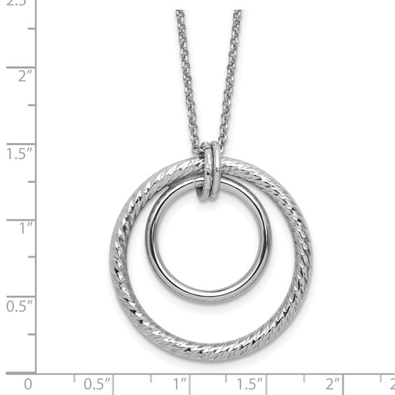 Leslie's SS RH-plated Polished / Dia-cut Circle w/ 2in ext. Necklace