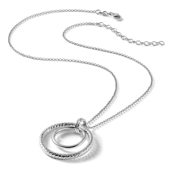 Leslie's SS RH-plated Polished / Dia-cut Circle w/ 2in ext. Necklace