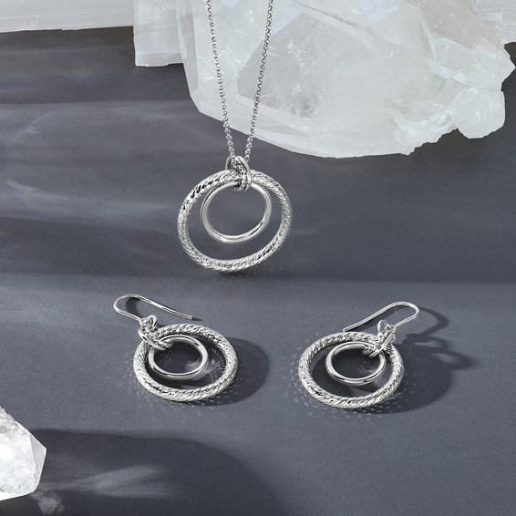 Leslie's SS RH-plated Polished / Dia-cut Circle w/ 2in ext. Necklace