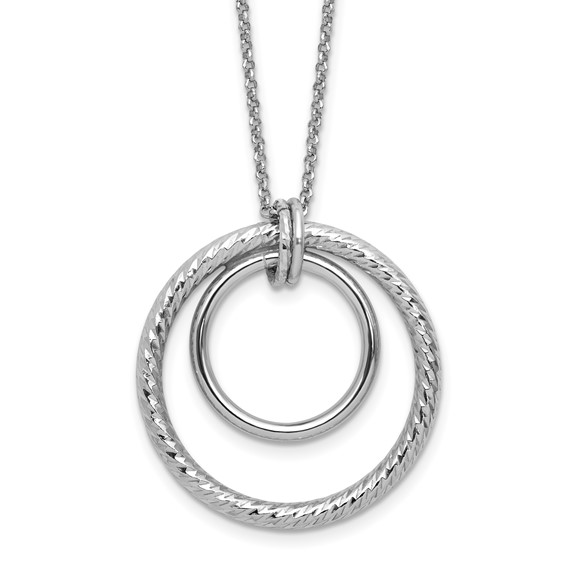 Leslie's SS RH-plated Polished / Dia-cut Circle w/ 2in ext. Necklace