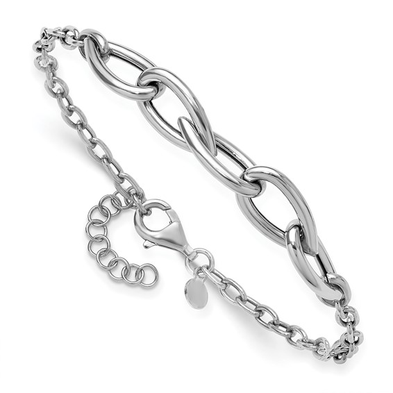 Leslie's Sterling Silver RH-plate Polish Fancy Link w/ 1in ext. Bracelet