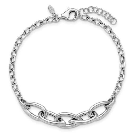 Leslie's Sterling Silver RH-plate Polish Fancy Link w/ 1in ext. Bracelet