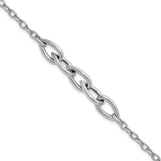 Leslie's Sterling Silver RH-plate Polish Fancy Link w/ 1in ext. Bracelet