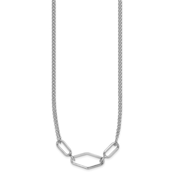 Leslie's SS RH-plat Polish/Dia-cut Fancy 2-strand w/2in ext. Necklace