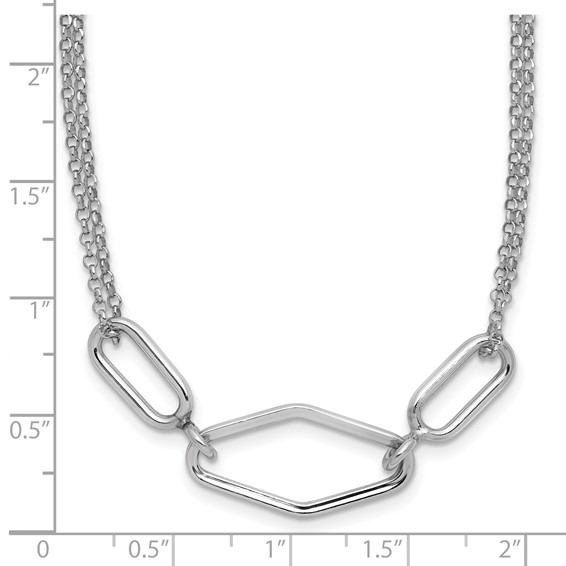 Leslie's SS RH-plat Polish/Dia-cut Fancy 2-strand w/2in ext. Necklace
