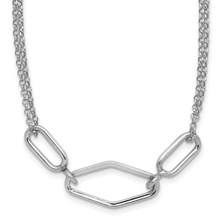 Leslie's SS RH-plat Polish/Dia-cut Fancy 2-strand w/2in ext. Necklace