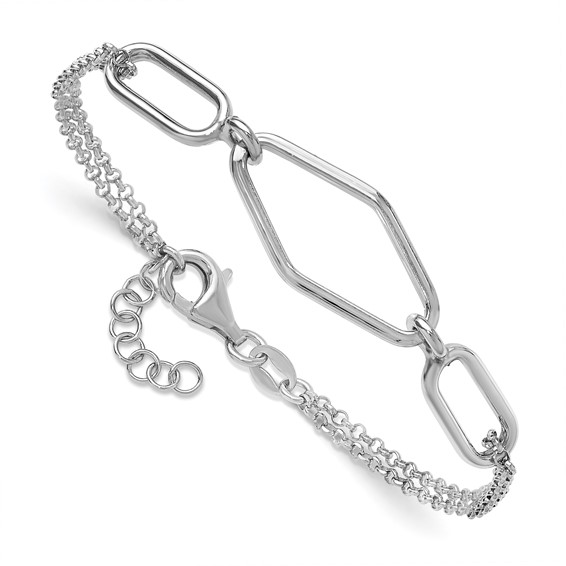 Leslie's SS RH-plat Polish/Dia-cut Fancy 2-strand w/.75in ext. Bracelet