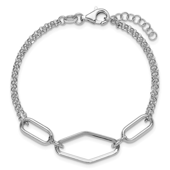 Leslie's SS RH-plat Polish/Dia-cut Fancy 2-strand w/.75in ext. Bracelet